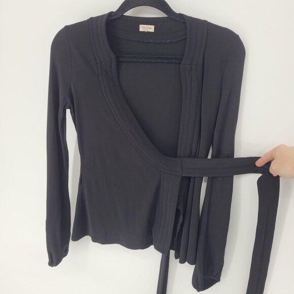 Talula Babaton womens XXS black knit long sleeve wrap top blouse - Picture 10 of 11